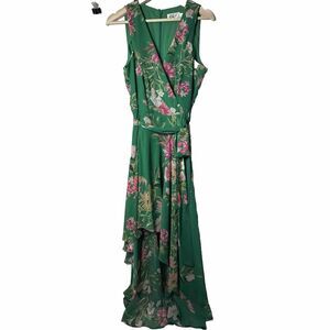 Eliza J Dress Women's 12 Chiffon High Low Floral Green Sleeveless Maxi W…